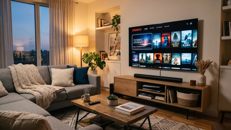 Moderne woonkamer met Smart TV en IPTV Smarters interface