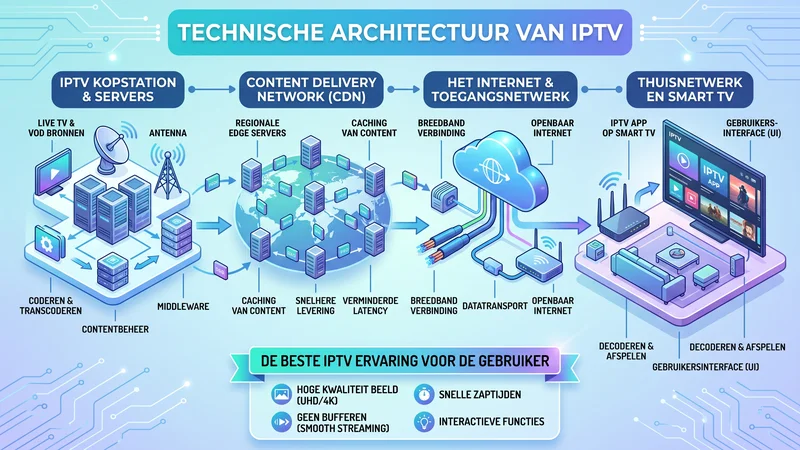 Infographic van de technische architectuur van de Beste IPTV
