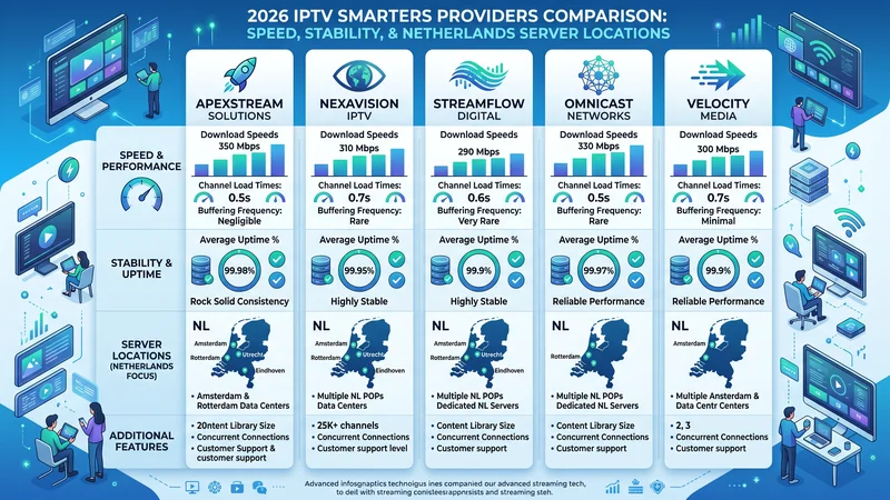 Infographic van de beste IPTV Smarters aanbieders in 2026