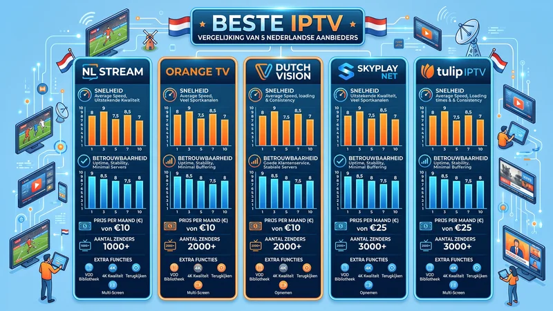Infographic vergelijking van de Beste IPTV aanbieders in Nederland