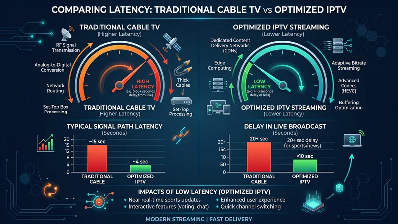 Infographic vergelijking kabel tv latentie vs IPTV Nederland 4K streaming